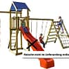 Spielturm Woodini Y mit Doppelschaukel und Kletternetz