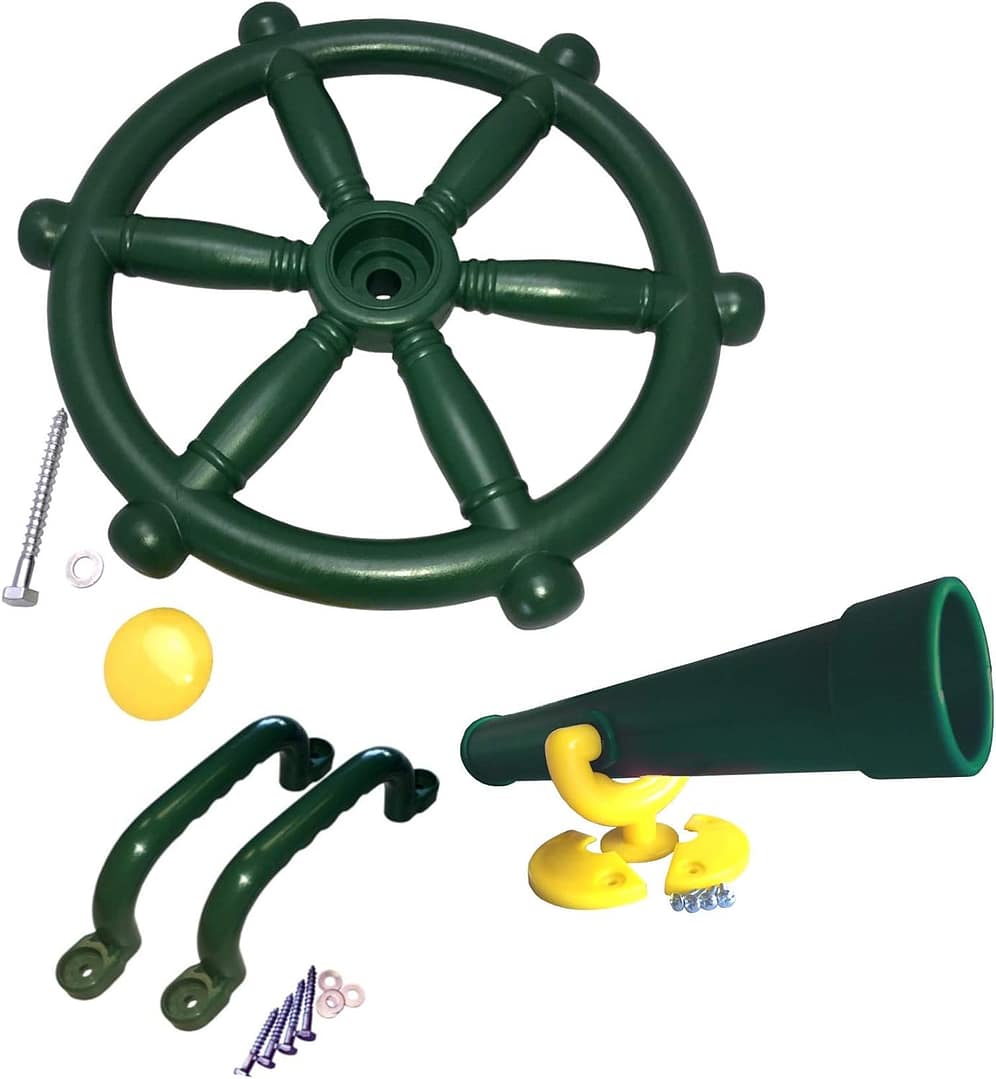 Loggyland Zubehörset für Spielturm Lenkrad + Fernrohr + 2 Handgriffe Sparset Zubehör Set Grün