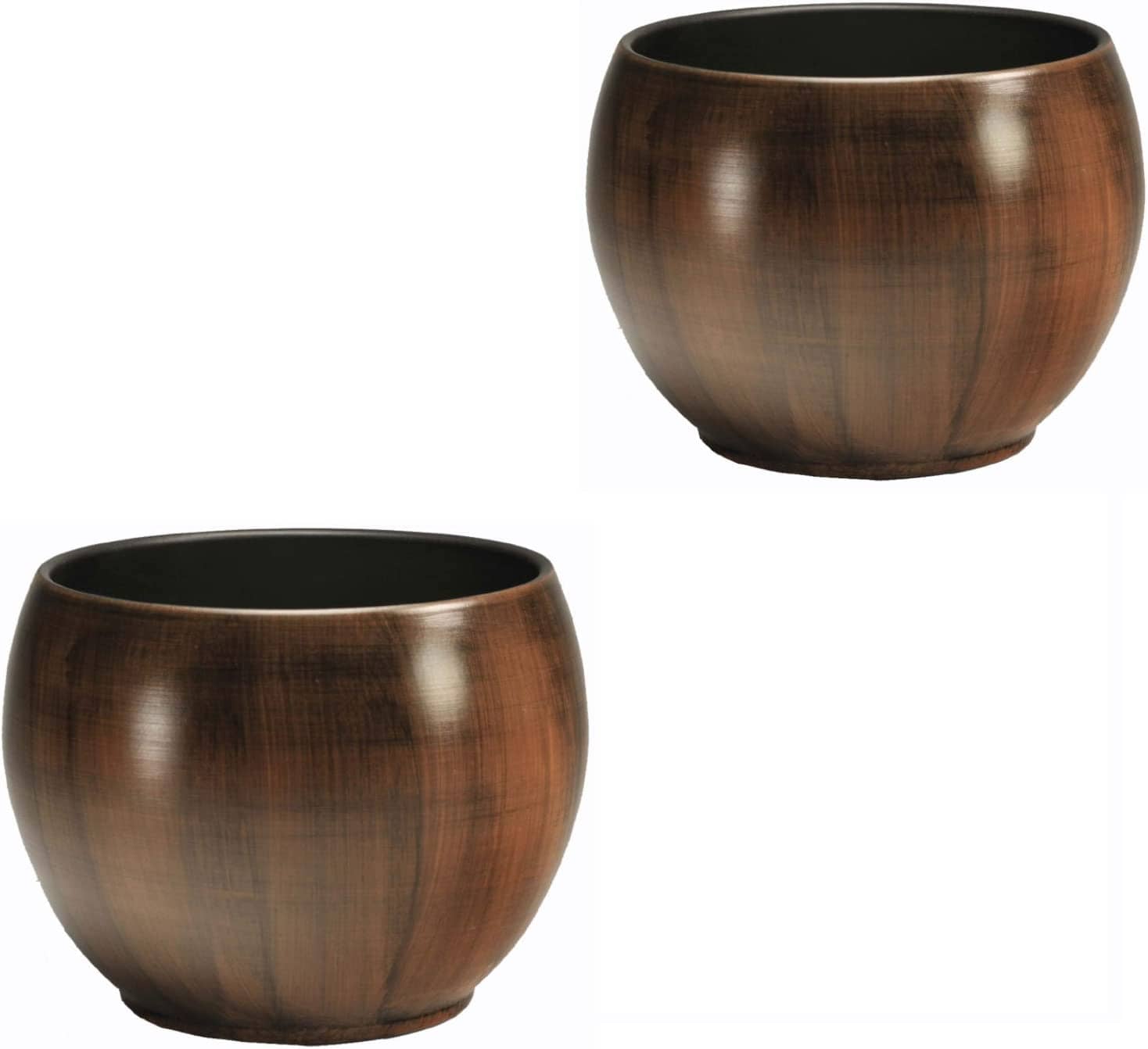 Set 2 Keramik Blumentöpfe Bali in Holzdekor Ø 13cm / H 10.5cm