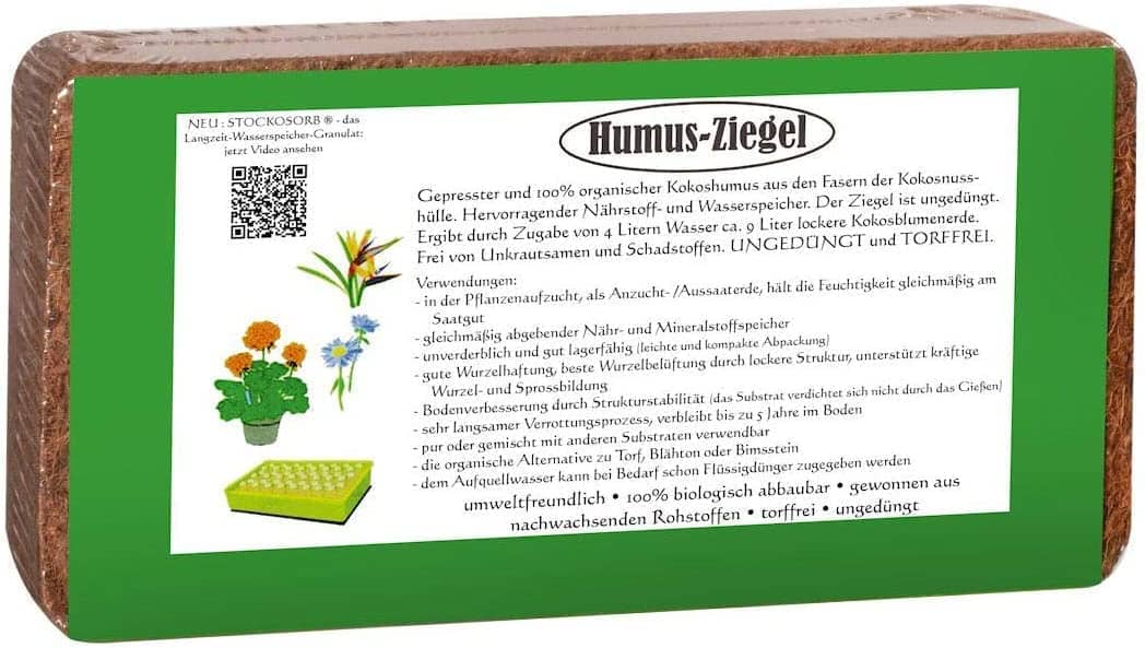 Humusziegel 10 x 650g - 90 L Kokoserde - gepresste Blumenerde aus Kokosfaser