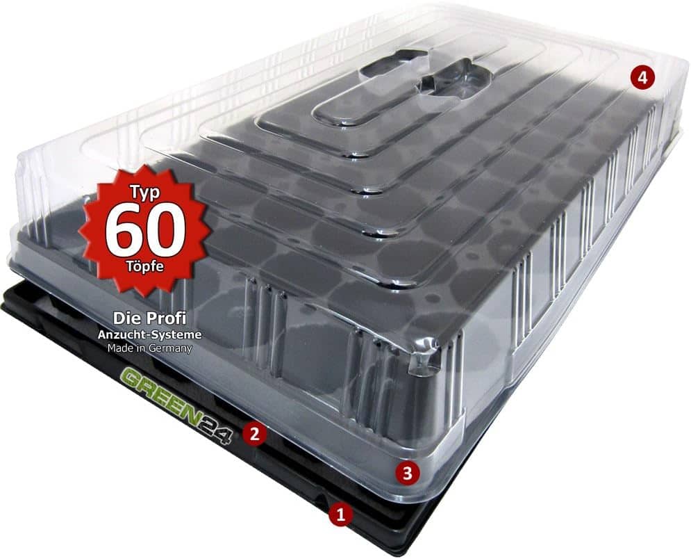 GREEN24 Hydroponik 60 Zimmer-Gewächshaus Profi XL mit automatischer Bewässerung für die Anzucht Zimmer Treibhaus mit Wanne + Kapillarsystem + Topfplatte + Haube