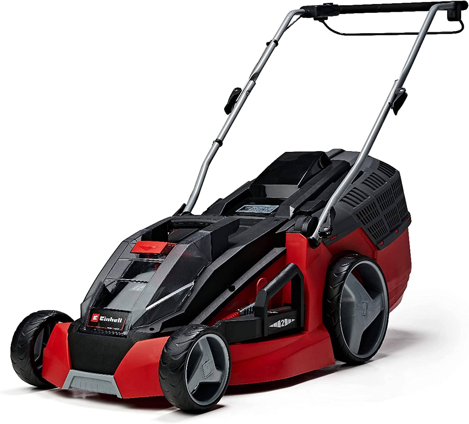 Einhell Akku-Rasenmäher GE-CM 43 Li M Kit (Lithium-Ionen, 2 x 18 V, 4000 mAh, Schnittbreite 43 cm, 6-fache Schnitthöhenverstellung 25-75 mm, Fangbehältervolumen 63 l, inkl. 2 Akkus)