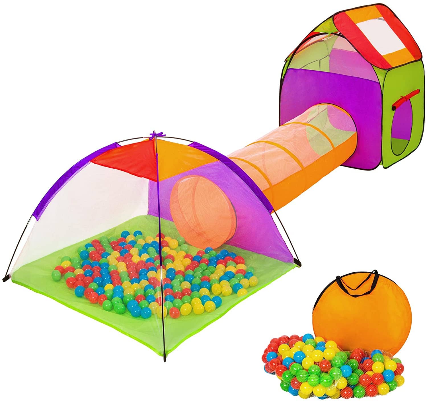 TecTake Iglu Kinderspielzelt Spielhaus Kinderzelt mit Krabbeltunnel + 200 Bälle + Tasche - diverse Farben - (Lila-Grün | Nr. 401027)