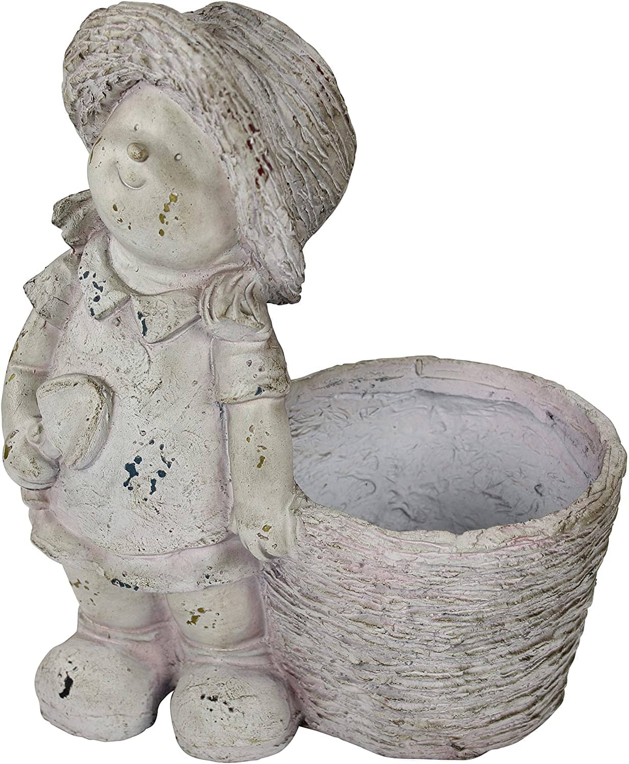 Deko Figur mit Pflanzgefäß Mädchen stehend