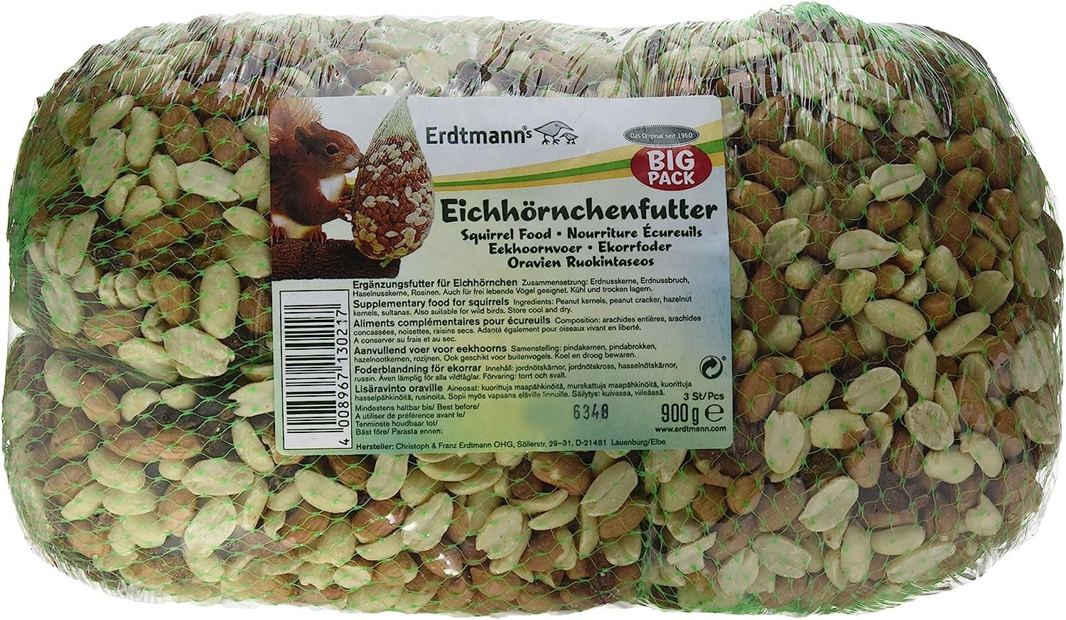 Erdtmanns Eichhörnchenfutter Big Pack (3 x 300 g), 1er Pack (1 x 900 g)
