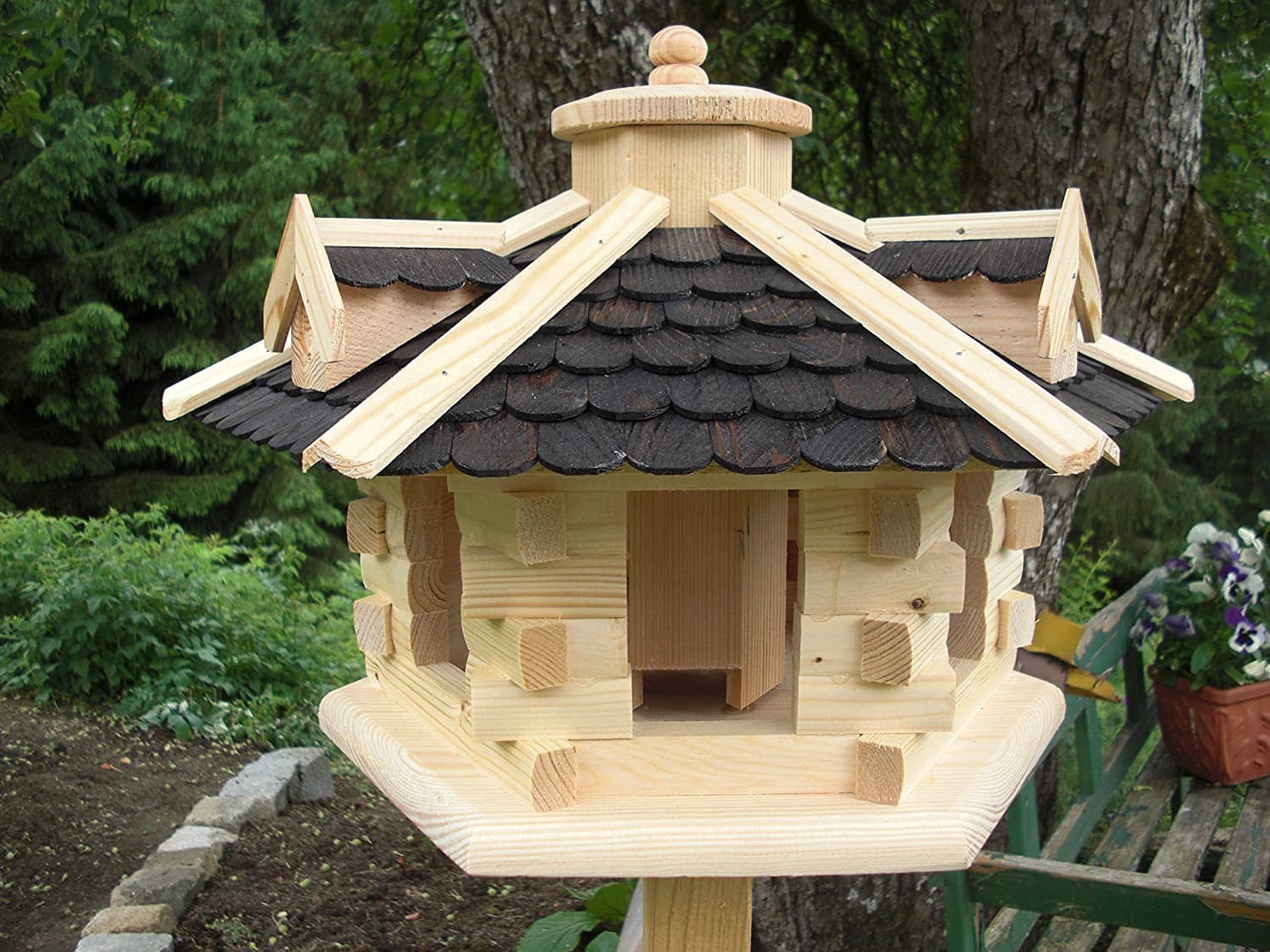 Vogelhaus-Gaube Schwarz Groß (V31) Vogelhäuser Vogelfutterhaus Vogelhäuschen-aus Holz-