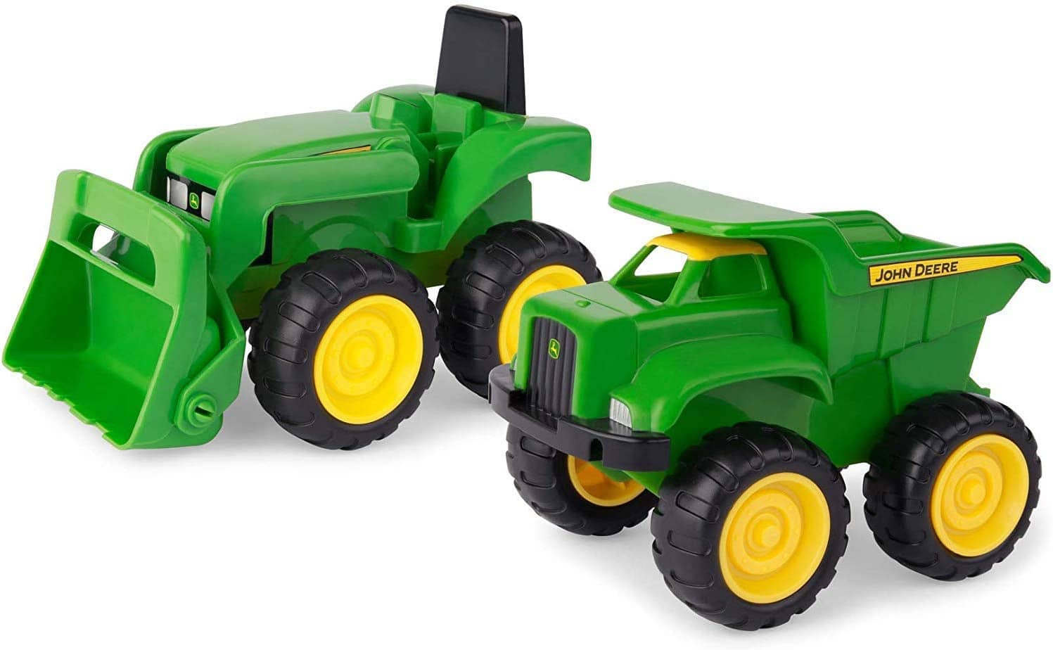 TOMY Sandkasten Spielzeugset "John Deere Mini Bagger und Kipplader" in grün - robuster Spielzeug Bagger und Kipplaster aus Kunststoff für draußen - ab 18 Monate