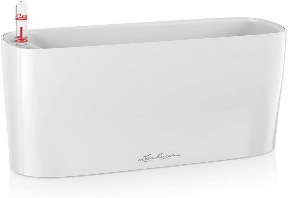 LECHUZA"DELTA 10 Tischgefäße" Pflanzgefäß mit Erd-Bewässerungs-System, Weiß Hochglanz, 30 x 11 x 13 cm