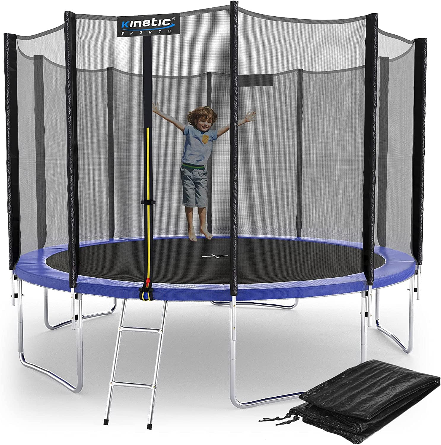 Kinetic Sports Outdoor Gartentrampolin Komplettset Ø 335 cm Sicherheitsnetz Randabdeckung Leiter Abdeckplane